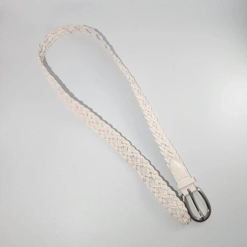 Vintage 80's White Leather Braided Belt Size Medium